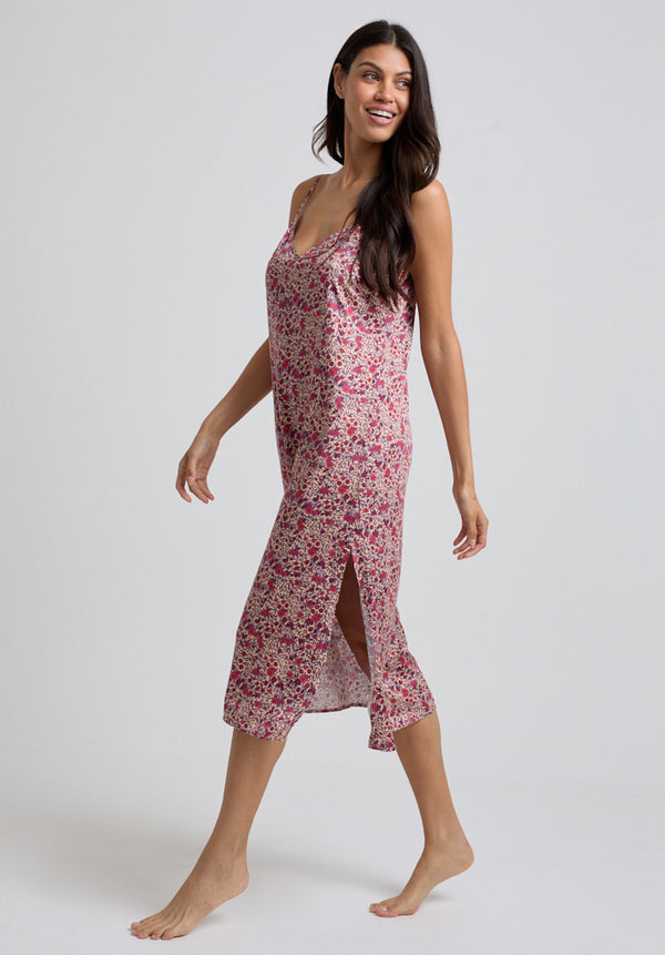 Lily And Lionel Rosie V-Neck Aster Print Nightie In Pink