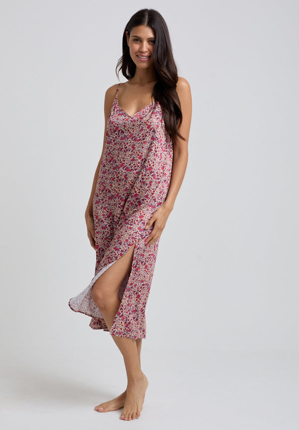 Lily And Lionel Rosie V-Neck Aster Print Nightie In Pink