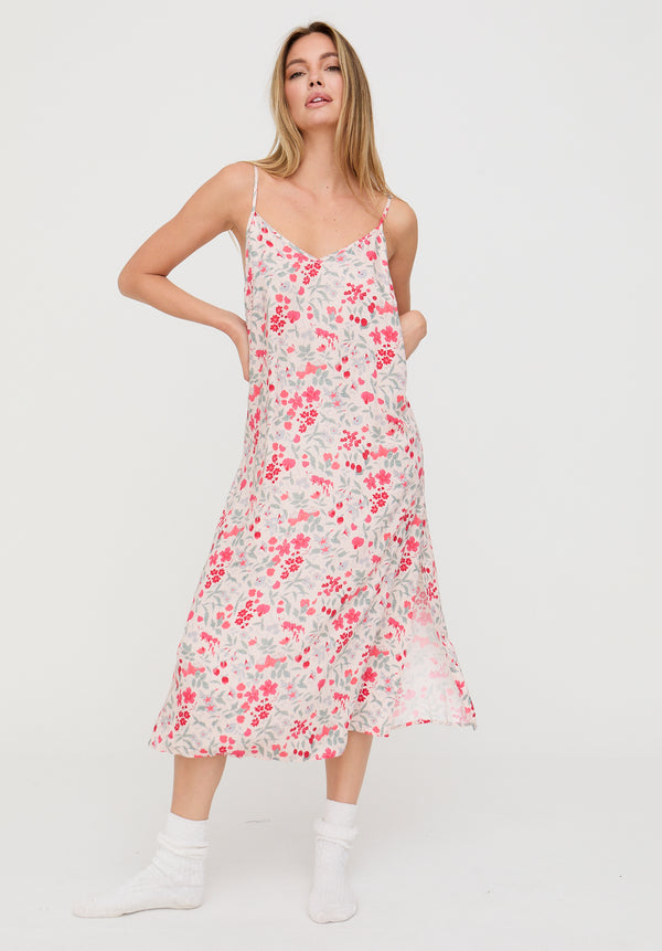 Lily And Lionel Rosie V-Neck Jasmine Print Nightie In Cream