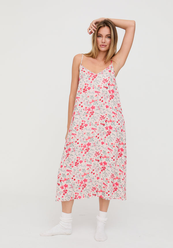 Lily And Lionel Rosie V-Neck Jasmine Print Nightie In Cream
