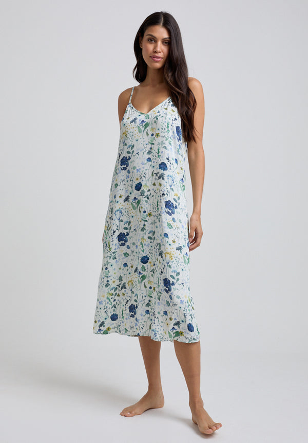 lily and lionel Rosie V-Neck Pressed Floral Print Nightie In Blue