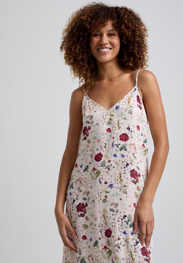 Lily And Lionel Rosie V-Neck Pressed Floral Print Nightie In Cream