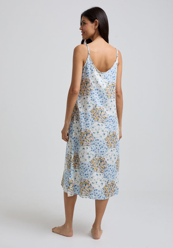 Lily And Lionel Rosie V-Neck Summer Patchwork Print Nightie In Blue