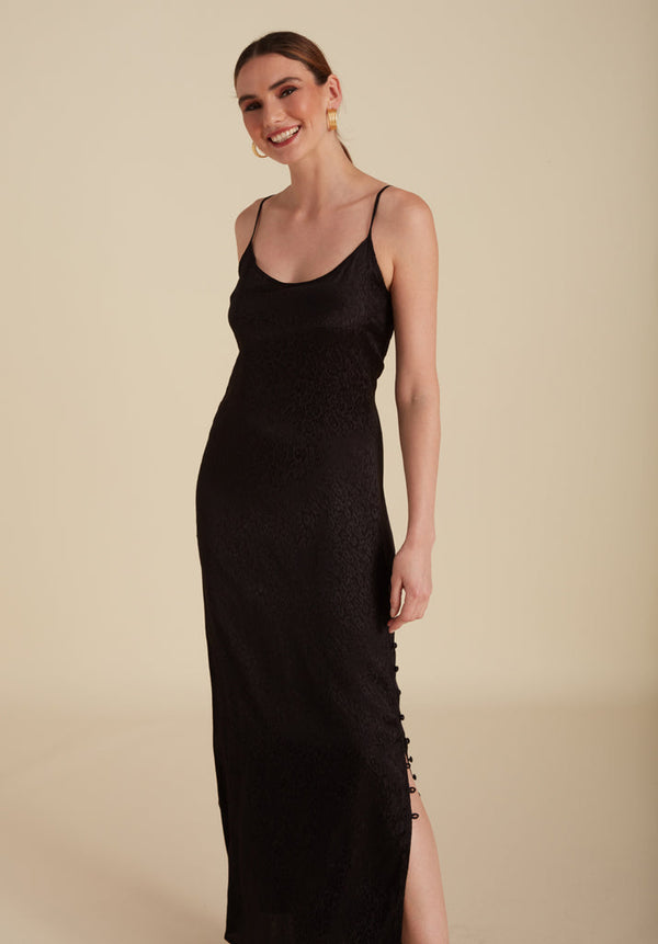 Lily And Lionel Ruby Spaghetti Strap Animal Maxi Dress In Black