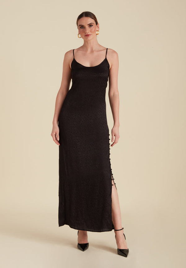 lily and lionel Ruby Spaghetti Strap Animal Maxi Dress In Black
