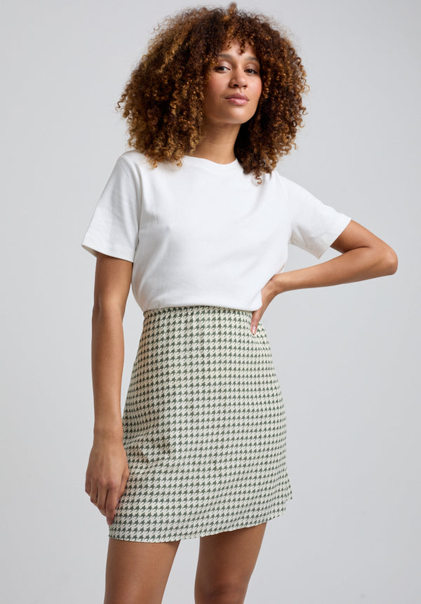 lily and lionel Sadie Flare Houndstooth Print Mini Skirt In Green