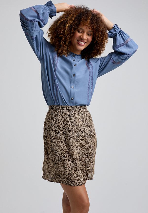 Lily And Lionel Sadie Flare Leopard Print Mini Skirt In Brown