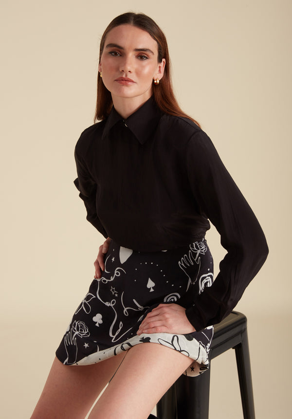 Lily And Lionel Sadie Flare Spellbound Print Mini Skirt In Black