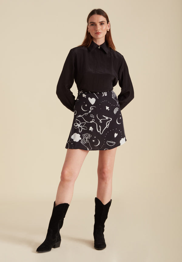 Lily And Lionel Sadie Flare Spellbound Print Mini Skirt In Black
