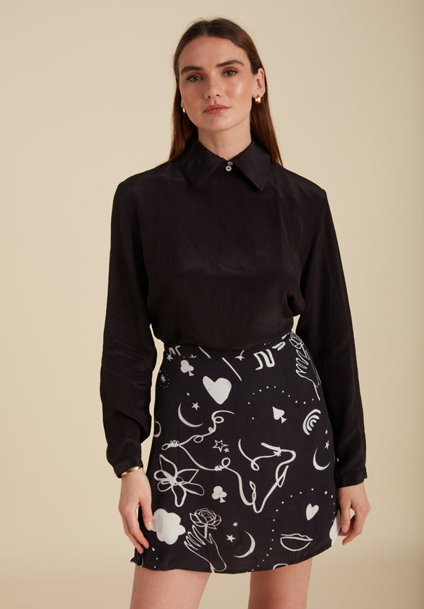 Lily And Lionel Sadie Flare Spellbound Print Mini Skirt In Black