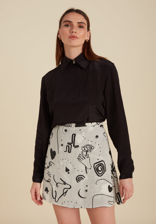lily and lionel Sadie Flare Spellbound Print Mini Skirt In Black
