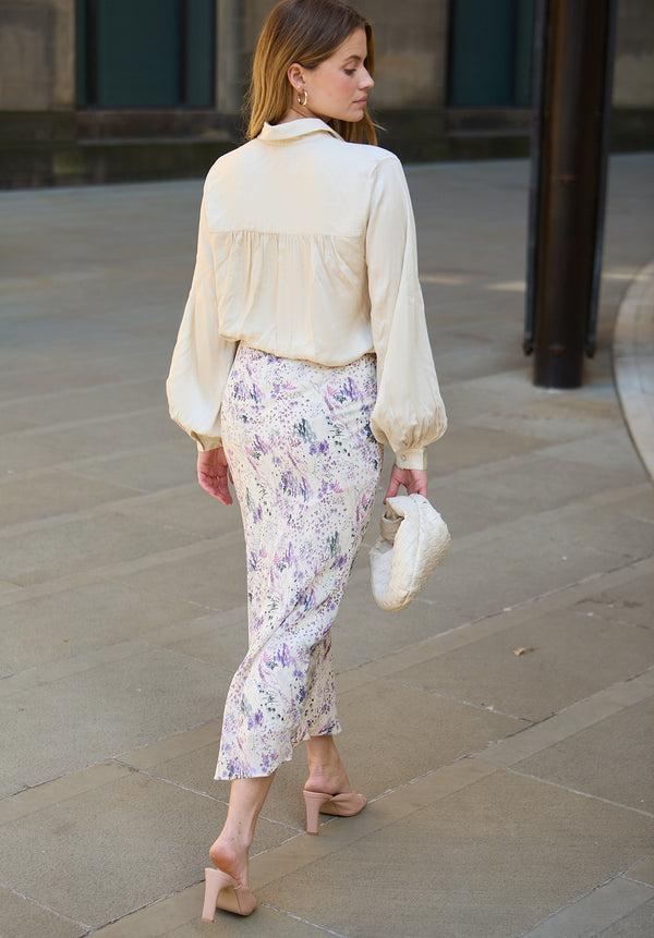 Lily And Lionel Saint Lace Insert Wonderland Print Midi Skirt In Multi