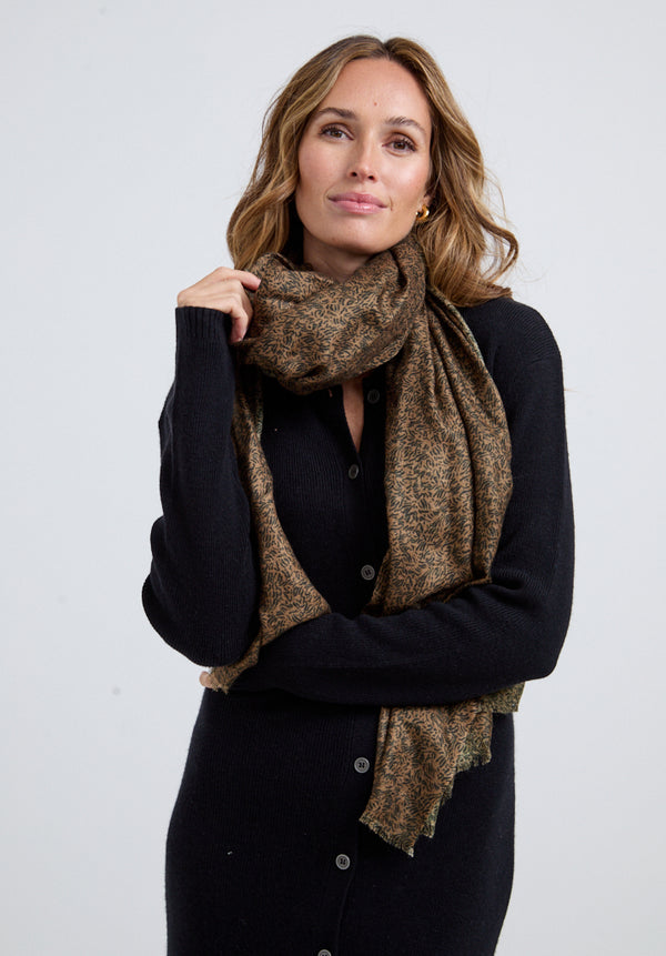 Lily And Lionel Sasha Oversized Floral Printed Scarf In Brown