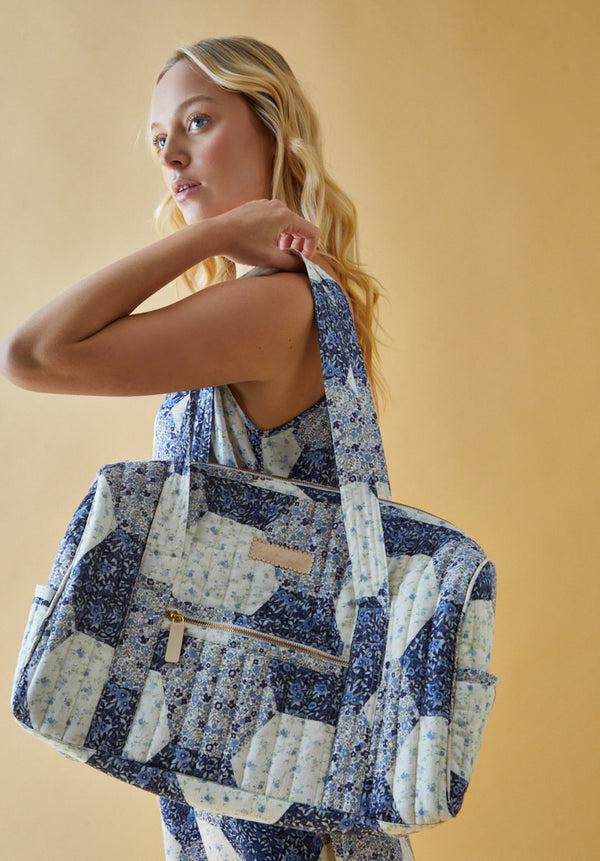 Lily And Lionel Sia Aster Patchwork Print Overnight Bag In Blue