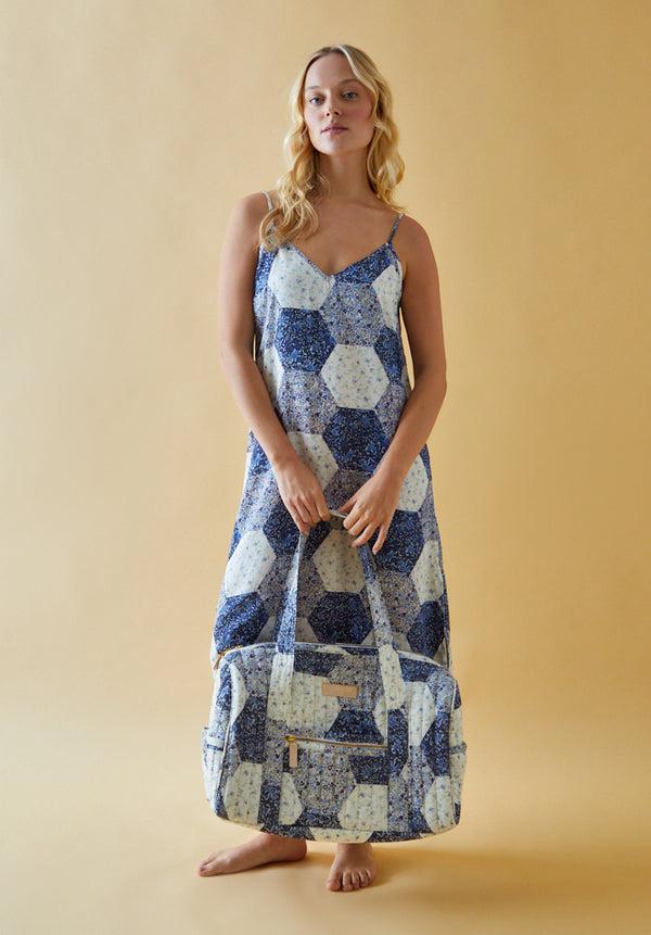 Lily And Lionel Sia Aster Patchwork Print Overnight Bag In Blue