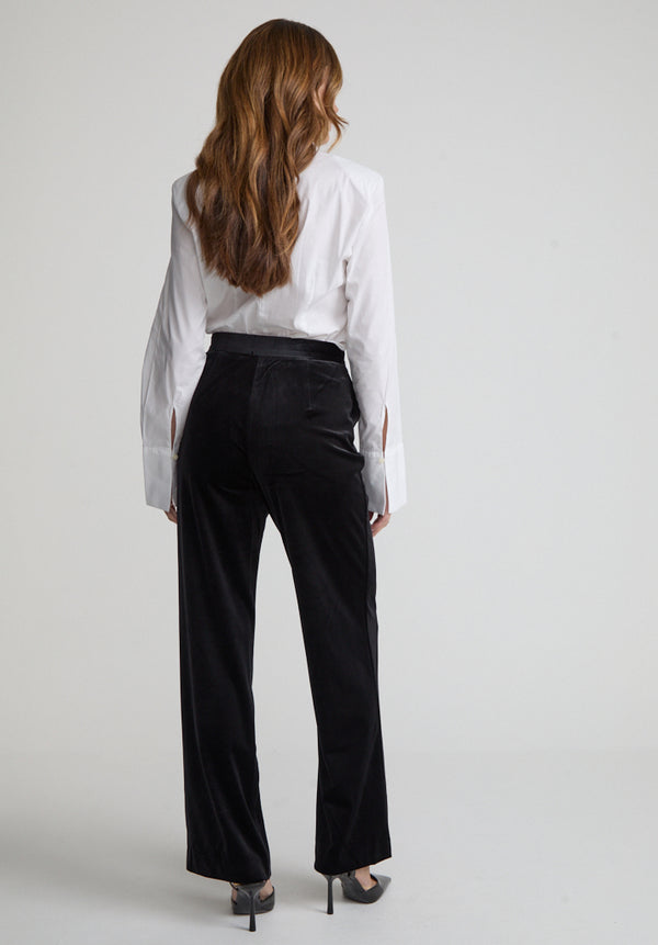 Lily And Lionel Sienna Straight Leg Velvet Trouser In Black