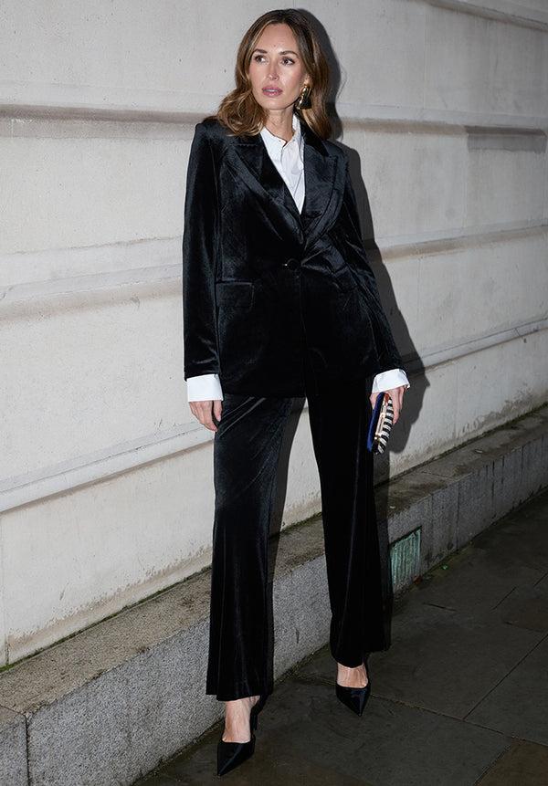 lily and lionel Sienna Straight Leg Velvet Trouser In Black