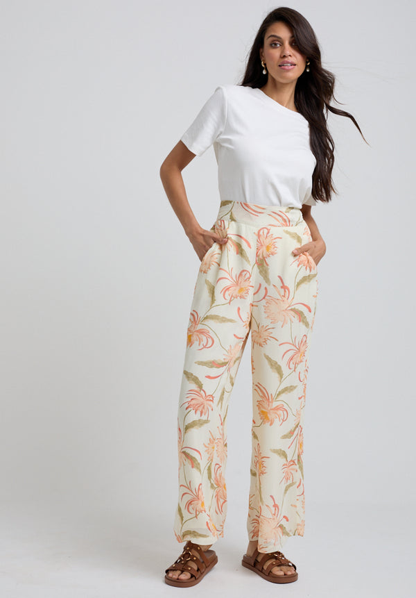 lily and lionel Sophia Wide Leg Moonflower Print Trouser In Cream
