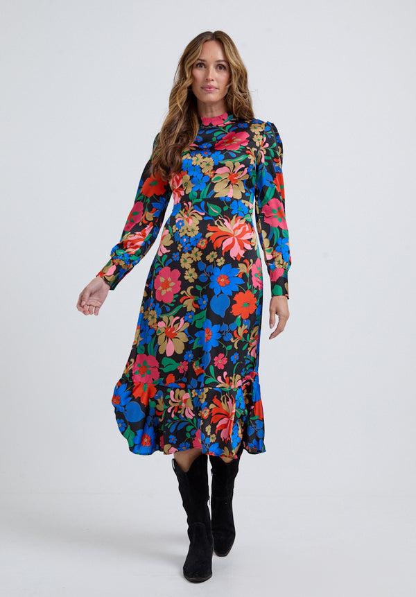 Lily And Lionel Sophie Tiered Hem Floral Print Midi Dress In Multi