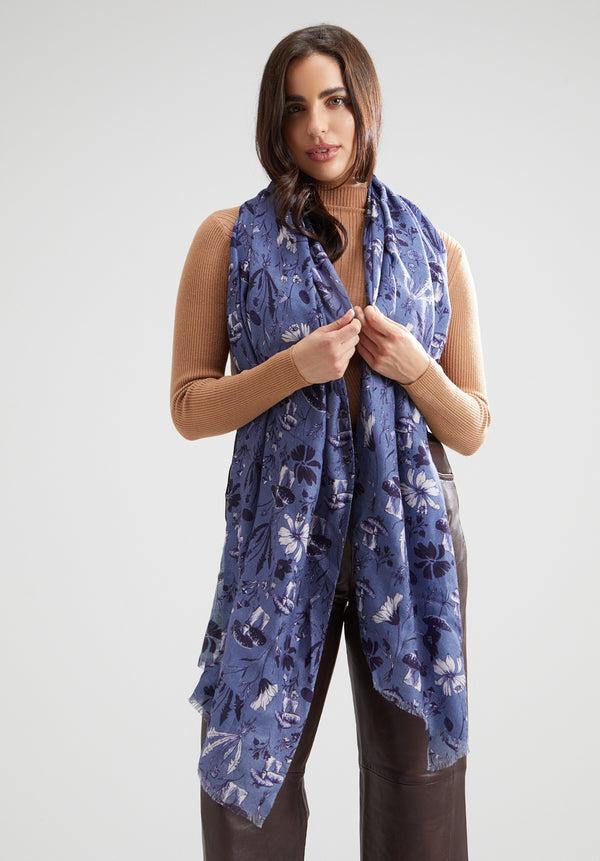 Lily And Lionel Sorella Oversized Floral Printed Scarf In Blue