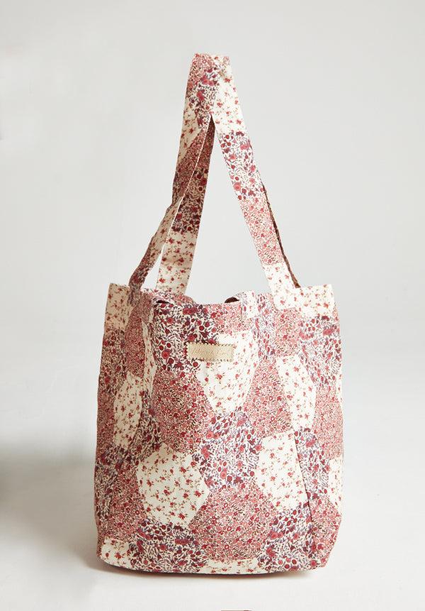 lily and lionel Tara Aster Patchwork Print Tote Bag In Pink