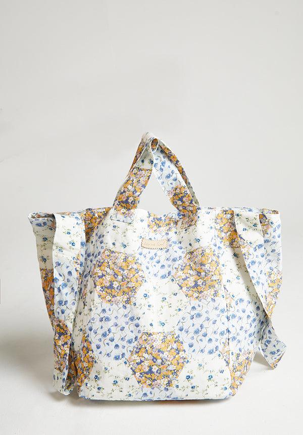 lily and lionel Tara Summer Patchwork Tote Bag In Blue
