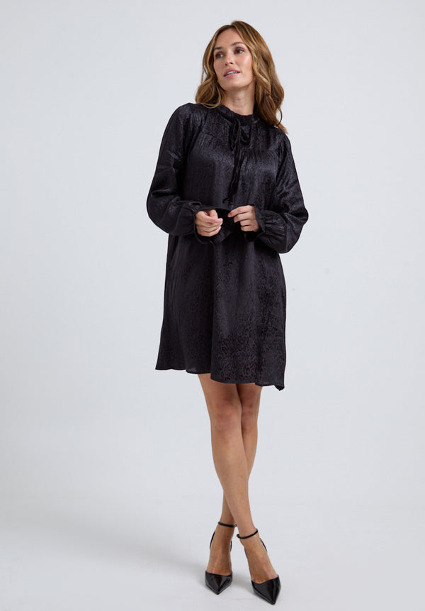 Lily And Lionel Tilly High Neck Animal Mini Dress In Black