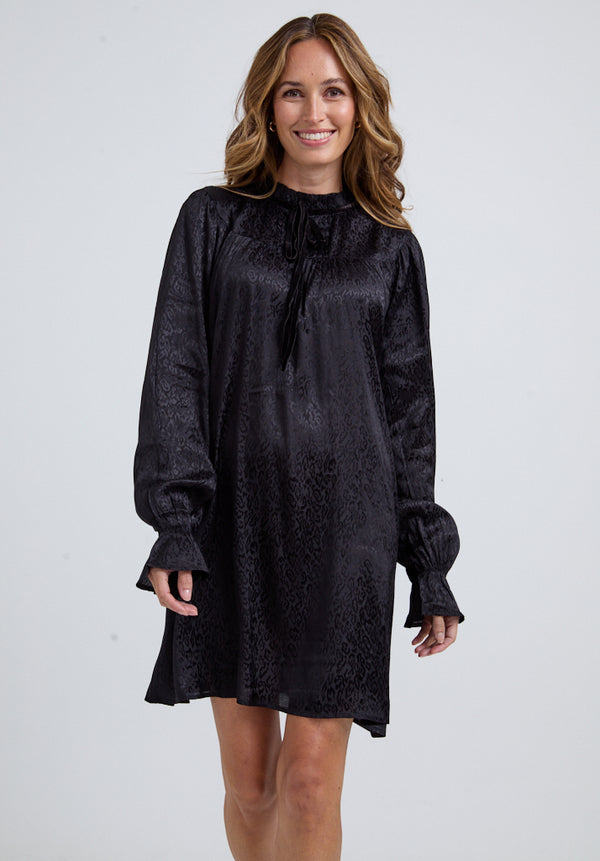 lily and lionel Tilly High Neck Animal Mini Dress In Black