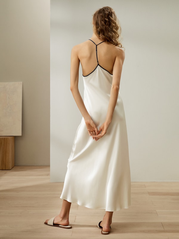 Lilysilk Contrast Piping Silk Suede Maxi Nightdress