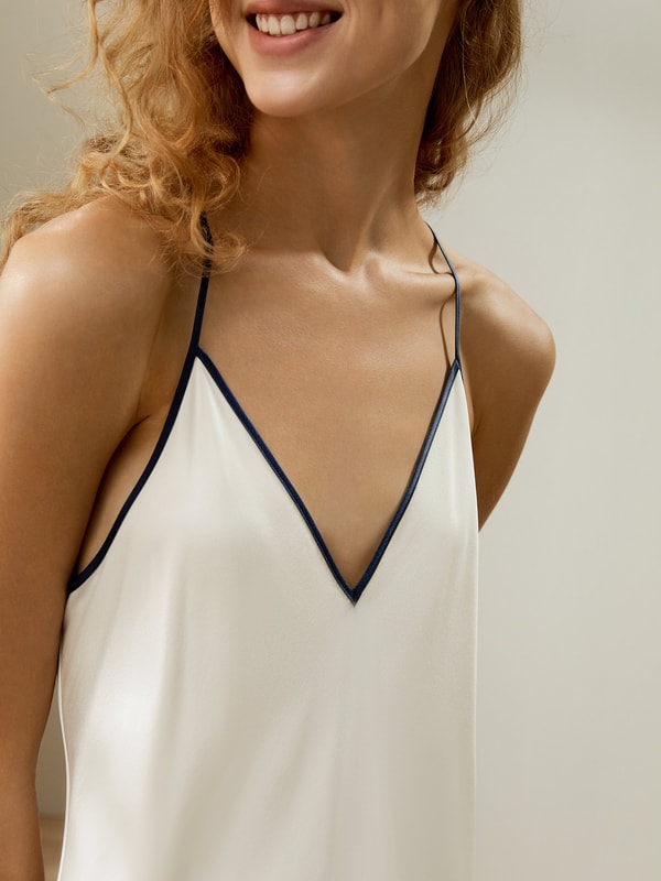 Lilysilk Contrast Piping Silk Suede Maxi Nightdress