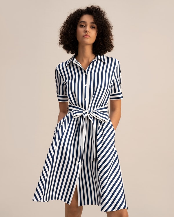 Lilysilk Amalfi Stripe Silk Shirtdress With Belt