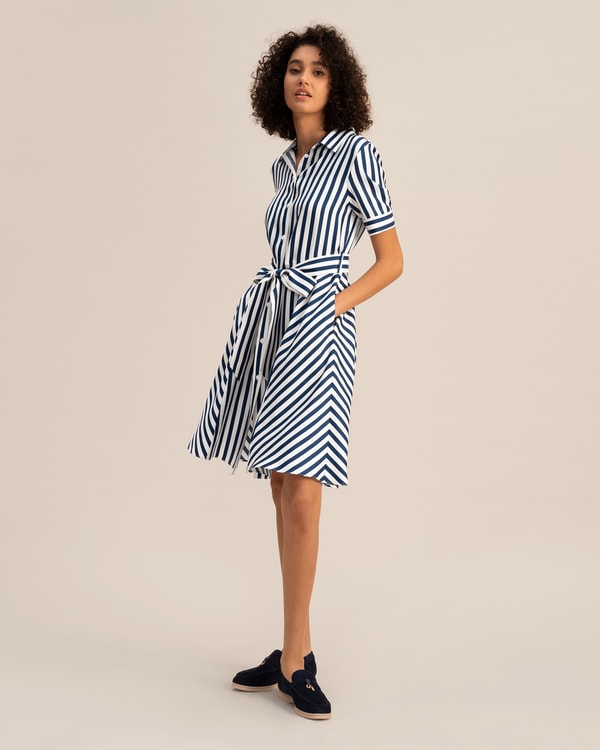 lilysilk Amalfi Stripe Silk Shirtdress with Belt