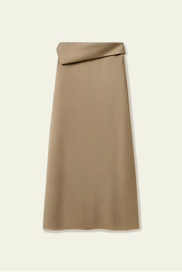 Lilysilk Asymmetrical Waist Silk-Wool Midi Skirt