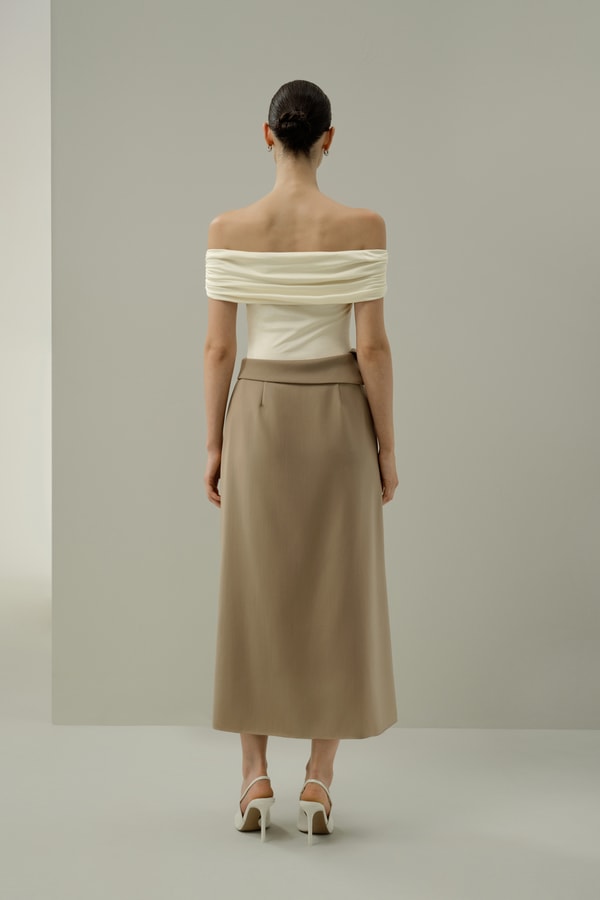 Lilysilk Asymmetrical Waist Silk-Wool Midi Skirt