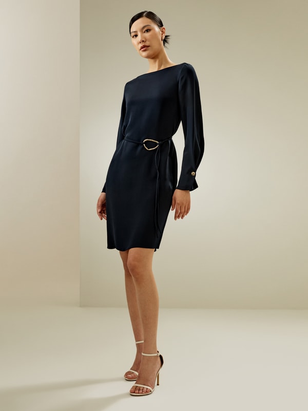 lilysilk Boatneck Midi Dress with Belt