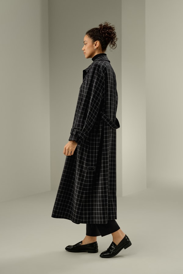 Lilysilk Classic Silk-Wool Windowpane Coat