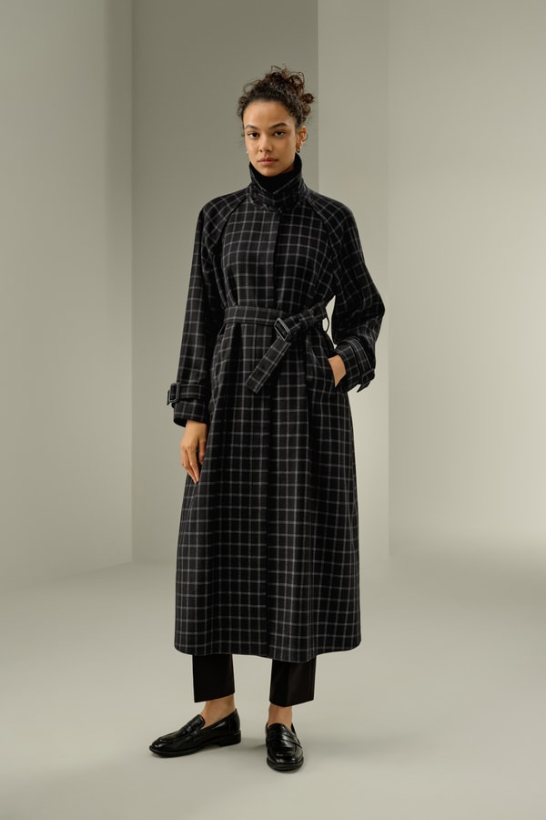 lilysilk Classic Silk-Wool Windowpane Coat