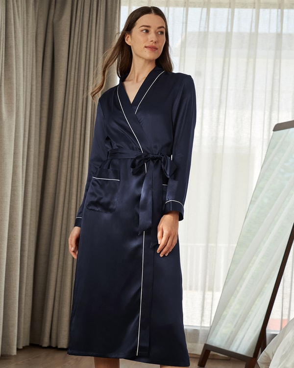 Lilysilk Contra Trim And Full Length Silk Robe