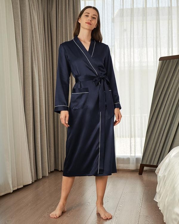 lilysilk Contra Trim And Full Length Silk Robe