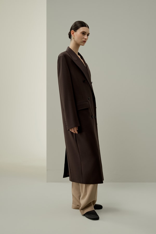 Lilysilk Draped Silk-Wool Draped Long Coat
