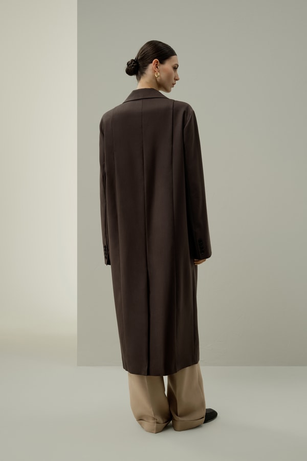 Lilysilk Draped Silk-Wool Draped Long Coat
