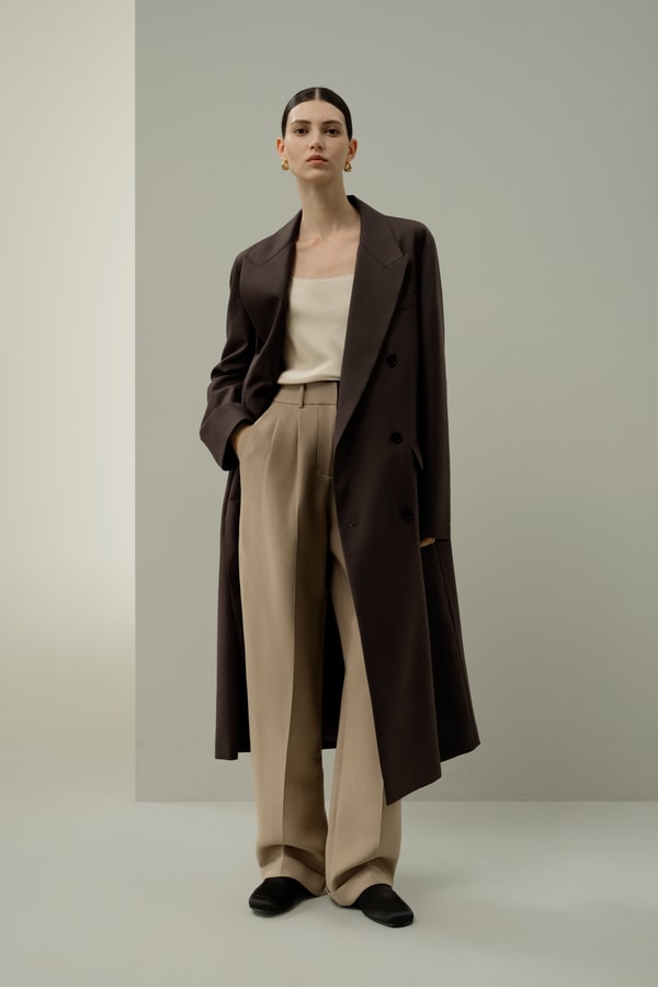 lilysilk Draped Silk-Wool Draped Long Coat