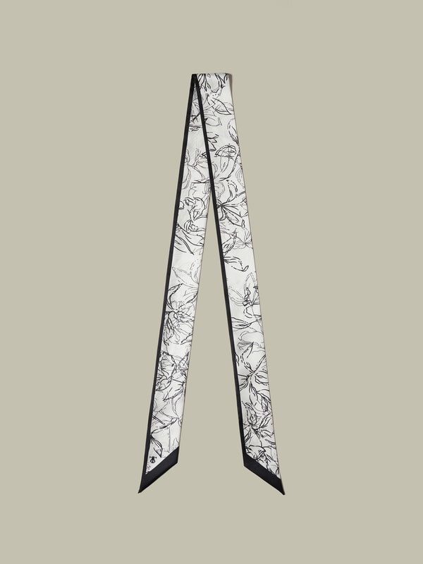 Lilysilk Floral Sketch Twil Silk Ribbon Scarf