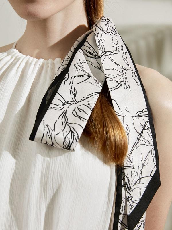 Lilysilk Floral Sketch Twil Silk Ribbon Scarf