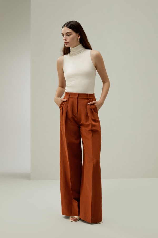 Lilysilk Front-Pleated Silk-Linen Blend Trousers