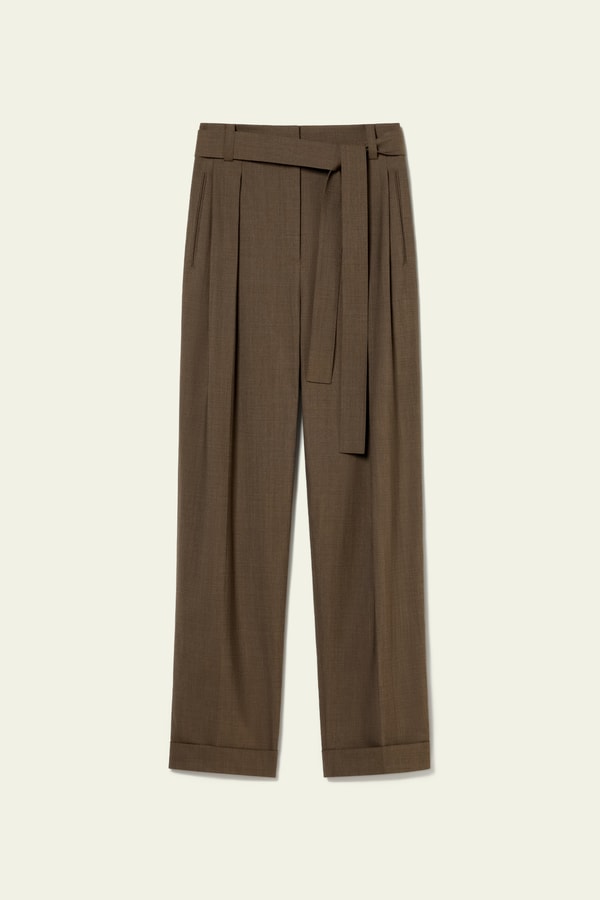 Lilysilk Front-Pleated Silk-Wool Barrel Pants