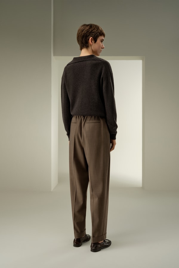 Lilysilk Front-Pleated Silk-Wool Barrel Pants