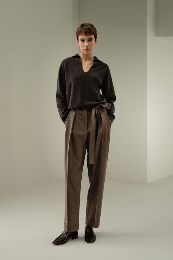 lilysilk Front-Pleated Silk-Wool Barrel Pants
