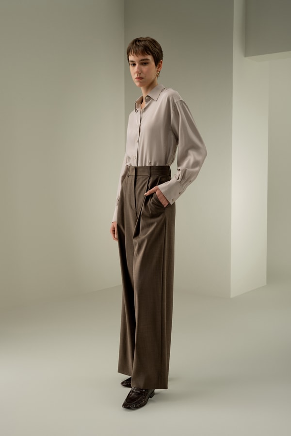 Lilysilk Front-Pleated Silk-Wool Blend Trousers