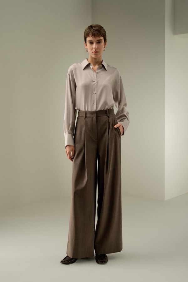 lilysilk Front-Pleated Silk-Wool Blend Trousers